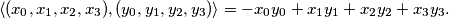 \langle(x_0,x_1,x_2,x_3),(y_0,y_1,y_2,y_3)\rangle = -x_0y_0 + x_1y_1 + x_2y_2 + x_3y_3.