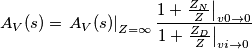 A_{V}(s)=\left. A_{V}(s) \right|_{Z=\infty }\frac{1+\left. \frac{Z_{N}}{Z} \right|_{v0\to 0}}{1+\left. \frac{Z_{D}}{Z} \right|_{vi\to 0}}