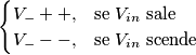 \begin{cases} V_- ++, & \mbox{se } V_{in}\mbox{ sale} \\ V_- --, & \mbox{se } V_{in}\mbox{ scende} \end{cases}