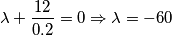 \[\lambda +\frac{12}{0.2}=0\Rightarrow \lambda =-60\]