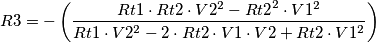 R3=-\left({{{Rt1}\cdot{Rt2}\cdot V2^2-{Rt2}^2\cdot V1^2}\over{{Rt1}\cdot V2^2-2\cdot{Rt2}\cdot V1\cdot V2+{Rt2}\cdot V1^2}}\right)