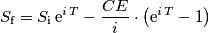 S_{\text{f}}= S_{\text{i}}\,\text{e}^{i\,T}-\frac{CE}{i}\cdot \left (\text{e}^{i\,T}-1 \right )