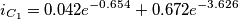 i_{C_{1}}=0.042e^{-0.654}+0.672e^{-3.626} i_{C_{1}}=0.042e^{-0.654}+0.672e^{-3.626}