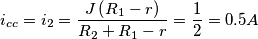 \[i_{cc}=i_{2}=\frac{J\left ( R_{1}-r \right )}{R_{2}+R_{1}-r}=\frac{1}{2}=0.5A\]