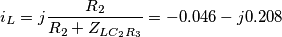 \[i_L=j\frac{R_2}{R_2+Z_{LC_2R_3}}= -0.046-j0.208\]