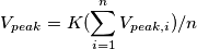 V_{peak}=K(\sum_{i=1}^{n}V_{peak,i})/n