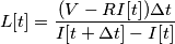 L[t]=\frac{(V-R I[t]) \Delta t}{I[t+\Delta t]-I[t]}