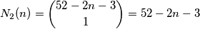 N_2(n)=\binom{52-2n-3}{1}=52-2n-3