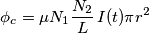 {{\phi }_{c}}=\mu {{N}_{1}}\frac{{{N}_{2}}}{L}\,I(t)\pi {{r}^{2}} {{\phi }_{c}}=\mu {{N}_{1}}\frac{{{N}_{2}}}{L}\,I(t)\pi {{r}^{2}}