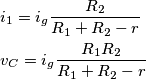 \begin{align}
  & i_{1}=i_{g}\frac{R_{2}}{R_{1}+R_{2}-r} \\ 
 & v_{C}=i_{g}\frac{R_{1}R_{2}}{R_{1}+R_{2}-r} \\ 
\end{align}