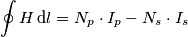 \oint H\,\text{d}l=N_p\cdot I_p-N_s\cdot I_s