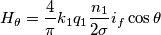 H_{\theta }=\frac{4}{\pi}k_1q_1\frac{n_1}{2\sigma }i_f\cos \theta H_{\theta }=\frac{4}{\pi}k_1q_1\frac{n_1}{2\sigma }i_f\cos \theta