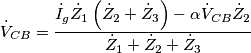 {{\dot V}_{CB}} = \frac{{{{\dot I}_g}{{\dot Z}_1}\left( {{{\dot Z}_2} + {{\dot Z}_3}} \right) - \alpha {{\dot V}_{CB}}{{\dot Z}_2}}}{{{{\dot Z}_1} + {{\dot Z}_2} + {{\dot Z}_3}}}