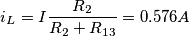 \[i_L=I\frac{R_2}{R_2+R_{13}}=0.576A\]