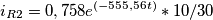 i_{R2}=0,758e^{(-555,56t)}*10/30 i_{R2}=0,758e^{(-555,56t)}*10/30