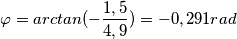 \varphi=arctan(-\frac{1,5}{4,9})=-0,291 rad