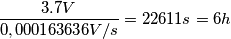 \frac {3.7V}  {0,000163636 V/s} = 22611 s = 6 h