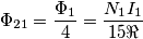 \Phi _{21}=\frac{\Phi _{1}}{4}=\frac{N_{1}I_{1}}{15\Re } \Phi _{21}=\frac{\Phi _{1}}{4}=\frac{N_{1}I_{1}}{15\Re }
