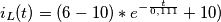 i_L(t) = (6 - 10) * e^{-\frac{t}{0,111}}+ 10) i_L(t) = (6 - 10) * e^{-\frac{t}{0,111}}+ 10)