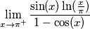 \lim_{x\to \pi^+}\frac{\sin(x)\ln(\frac{x}{\pi})}{1-\cos(x)}