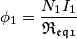 \phi _{1}=\frac{N_{1}I_{1}}{\mathfrak{R_{eq1}}} \phi _{1}=\frac{N_{1}I_{1}}{\mathfrak{R_{eq1}}}
