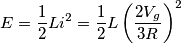E=\frac{1}{2}Li^2=\frac{1}{2}L\left( \frac{2 V_g}{3R}\right)^2
