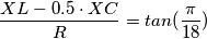 \frac{XL-0.5 \cdot XC}{R}=tan(\frac{\pi}{18}) \frac{XL-0.5 \cdot XC}{R}=tan(\frac{\pi}{18})