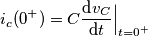 i_c(0^+)=C\frac{\textrm{d}v_{C}}{\textrm{d}t}\Big|_{t=0^{+}}