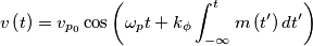 v\left( t \right)=v_{p_{0}}\cos \left( \omega _{p}t+k_{\phi }\int_{-\infty }^{t}{m\left( t' \right)dt'} \right)