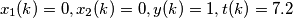 x_1(k)=0,x_2(k)=0,y(k)=1,t(k)=7.2 x_1(k)=0,x_2(k)=0,y(k)=1,t(k)=7.2
