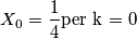 X_{0}=\frac{1}{4}\text{per k = 0} X_{0}=\frac{1}{4}\text{per k = 0}