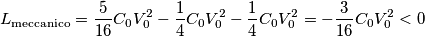 L_\text{meccanico} =  \frac{5}{16}C_0V_0^2 -  \frac{1}{4}C_0V_0^2 - \frac{1}{4}C_0V_0^2 = - \frac{3}{16}C_0V_0^2 < 0