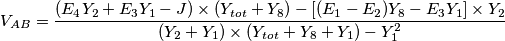 V_{AB}=\frac{(E_4Y_2+E_3Y_1-J )\times (Y_{tot}+Y_8)-[(E_1-E_2)Y_8-E_3Y_1]\times Y_2}{(Y_2+Y_1)\times (Y_{tot}+Y_8+Y_1)-Y_1^{2}}