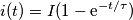 i(t)=I(1-\text{e}^{-t/\tau}) i(t)=I(1-\text{e}^{-t/\tau})