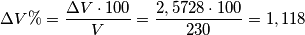 \Delta V\%= \frac{\Delta V\cdot 100}{V}=\frac{2,5728\cdot 100}{230}=1,118