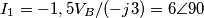 I_1=-1,5V_B/(-j3)=6\angle90 I_1=-1,5V_B/(-j3)=6\angle90