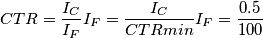 CTR=\frac{I_C}{I_F}\\
I_F=\frac{I_C}{CTR{min}}\\
I_F=\frac{0.5}{100}\\ CTR=\frac{I_C}{I_F}\\
I_F=\frac{I_C}{CTR{min}}\\
I_F=\frac{0.5}{100}\\