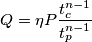 Q = \eta P \frac{t_{c}^{n-1}}{t_{p}^{n-1}}