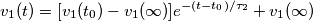 v_1(t)=[v_1(t_0)-v_1(\infty)]e^{-(t-t_0)/\tau_2}+v_1(\infty)