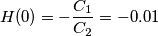H(0)=-\frac{C_1}{C_2}=-0.01 H(0)=-\frac{C_1}{C_2}=-0.01