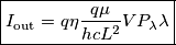\boxed{I_\text{out}= q \eta \frac{q \mu}{hcL^2} V P_\lambda \lambda} \boxed{I_\text{out}= q \eta \frac{q \mu}{hcL^2} V P_\lambda \lambda}