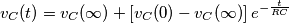 {{v}_{C}}(t)={{v}_{C}}(\infty )+\left[ {{v}_{C}}(0)-{{v}_{C}}(\infty ) \right]{{e}^{-\frac{t}{RC}}}