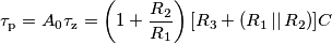 \tau_\text{p} = A_0\tau_\text{z} = \left(1+\frac{R_2}{R_1}\right)[R_3+(R_1\,||\,R_2)]C