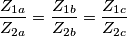 \frac{{{Z}_{1a}}}{{{Z}_{2a}}}=\frac{{{Z}_{1b}}}{{{Z}_{2b}}}=\frac{{{Z}_{1c}}}{{{Z}_{2c}}} \frac{{{Z}_{1a}}}{{{Z}_{2a}}}=\frac{{{Z}_{1b}}}{{{Z}_{2b}}}=\frac{{{Z}_{1c}}}{{{Z}_{2c}}}