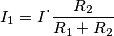 I_1 = I \dot \ {\frac {R_2} {R_1+R_2}} I_1 = I \dot \ {\frac {R_2} {R_1+R_2}}