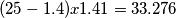 ( 25-1.4) x 1.41 = 33.276