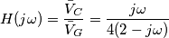 H(j \omega) = \frac{\bar{V}_C}{\bar{V}_G} = \frac{j \omega}{4(2-j \omega)}