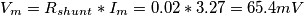 V_{m} = R_{shunt}*I_{m} = 0.02*3.27 = 65.4mV