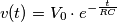 v(t) = V_0 \cdot e^{-\frac{t}{RC}}
