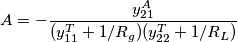A=-\frac{y_{21}^A}{(y_{11}^T+1/R_g)(y_{22}^T+1/R_L)}